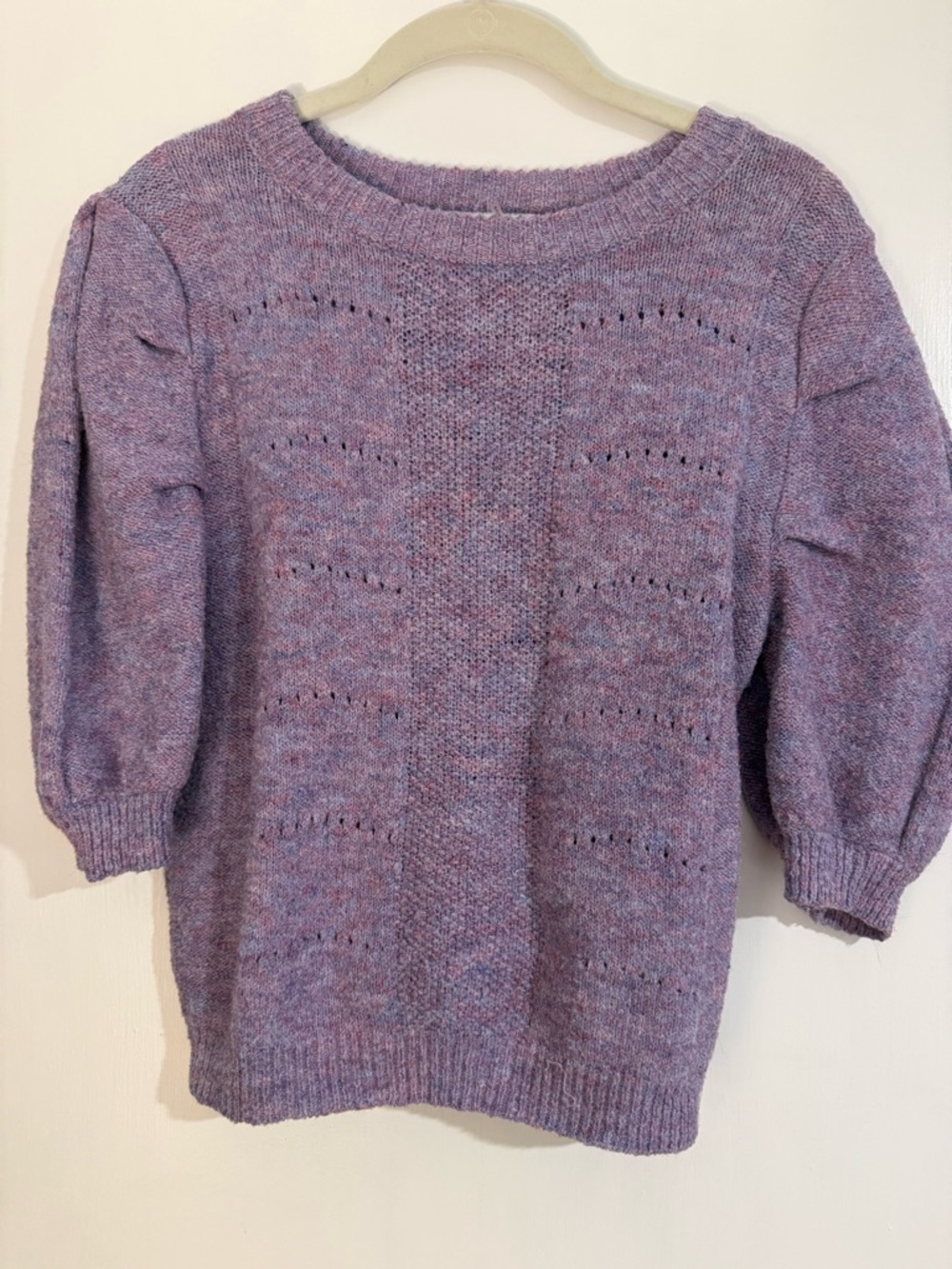 English Factory Lavender Knit Puff-Sleeve Sweater